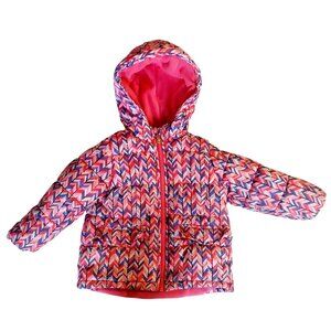 Oshkosh Bgosh 3T Hooded Chevron Puffer Jacket Pink/Blue Lined Winter Coat